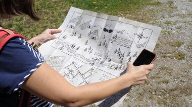 Die Schatzkarte, für Deine abenteuerliche Reise. Löse das Rätzel vom verschollenen Silberschatz und bekomme einen (symbolischen) Teil von diesem! | © Montafoner Kristbergbahn Silbertal GmbH - Locandy GmbH