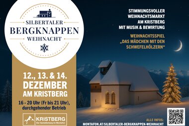 Silbertaler Bergknappen Weihnacht - Bergknappenkapelle St. Agatha in weihnachtlicher Stimmung mit Christbaum | © Montafoner Kristbergbahn Silbertal GmbH, Sabrina Fleisch von Carpemedia